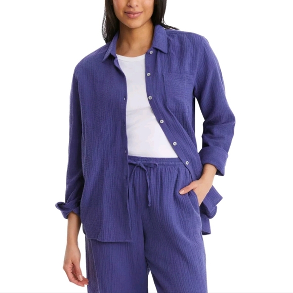 (16)Jessica Simpson Ladies' Gauze Button Front Shirt, BLUE S, L XXL - Picture 5 of 8